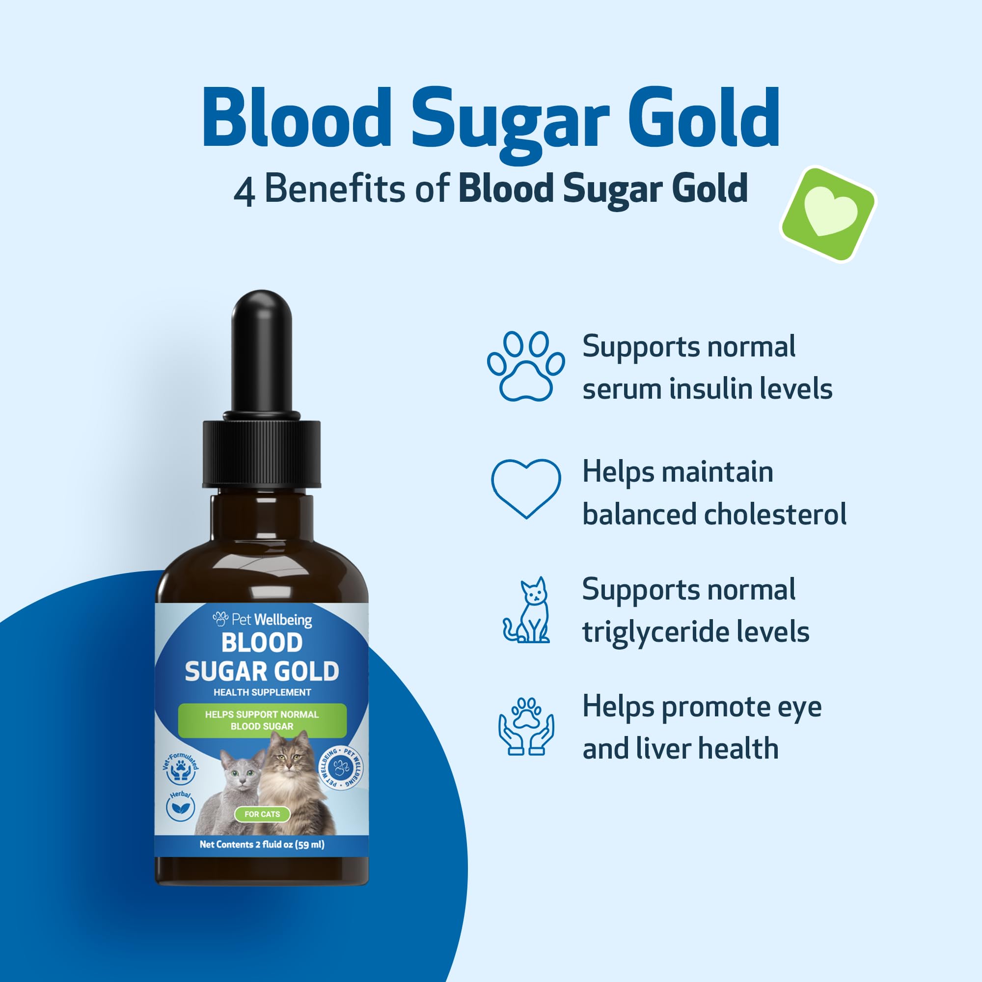Pet Wellbeing Blood Sugar Gold for Cats NASC badge signals trusted certification.