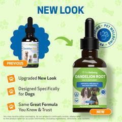 Pet Wellbeing Dandelion Root label highlights organic, vet-formulated care.