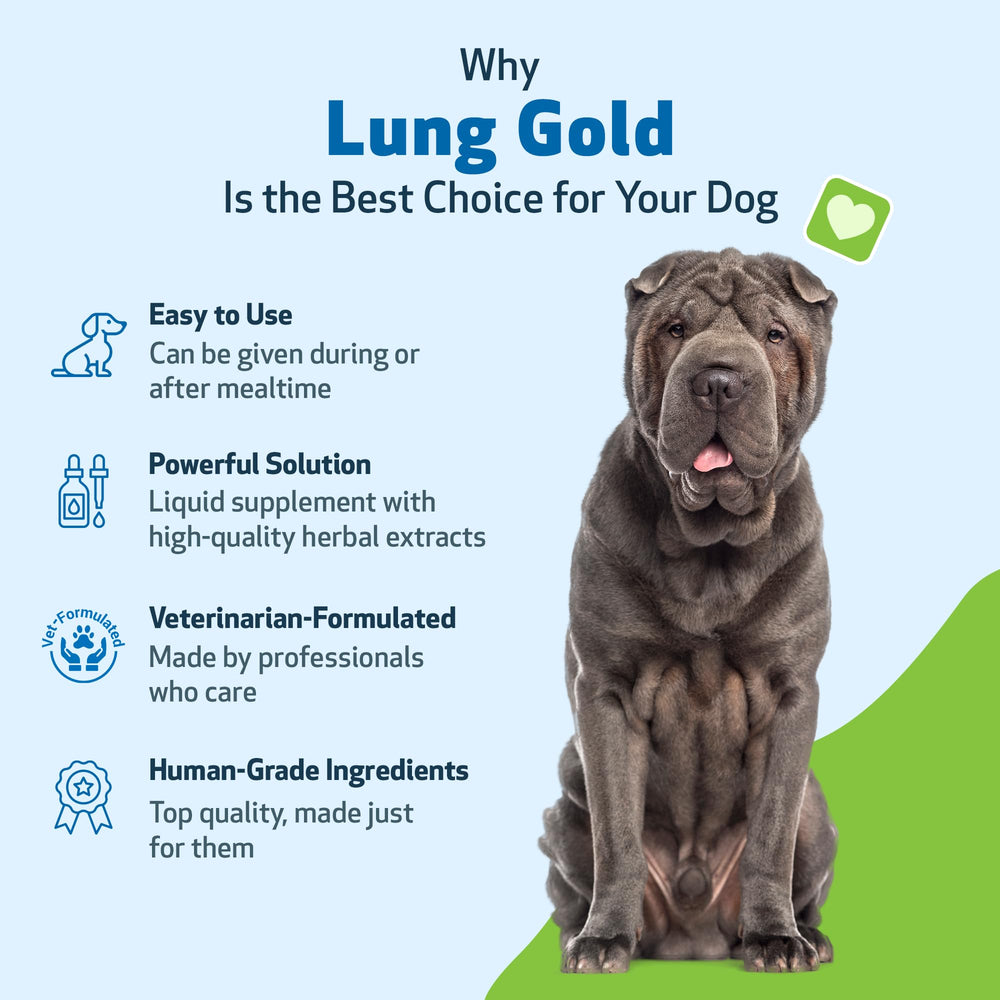 Pet Wellbeing Lung Gold USA-made GMP facility label for quality manufacturing.