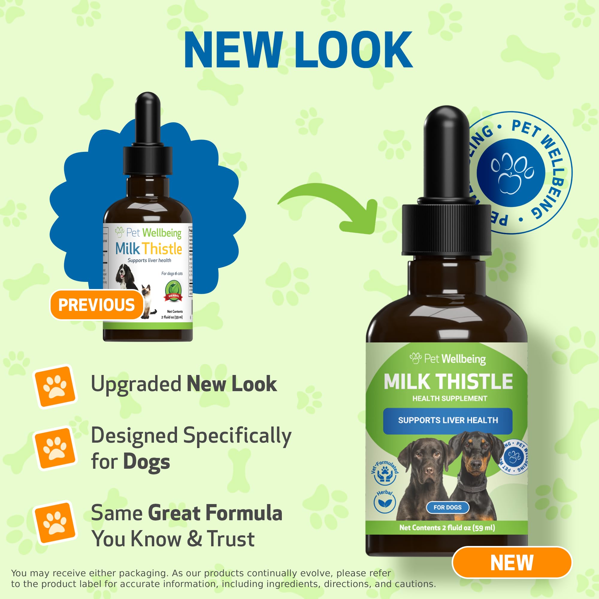 Pet Wellbeing Milk Thistle with herbal imagery reflects holistic wellness tradition for pets.