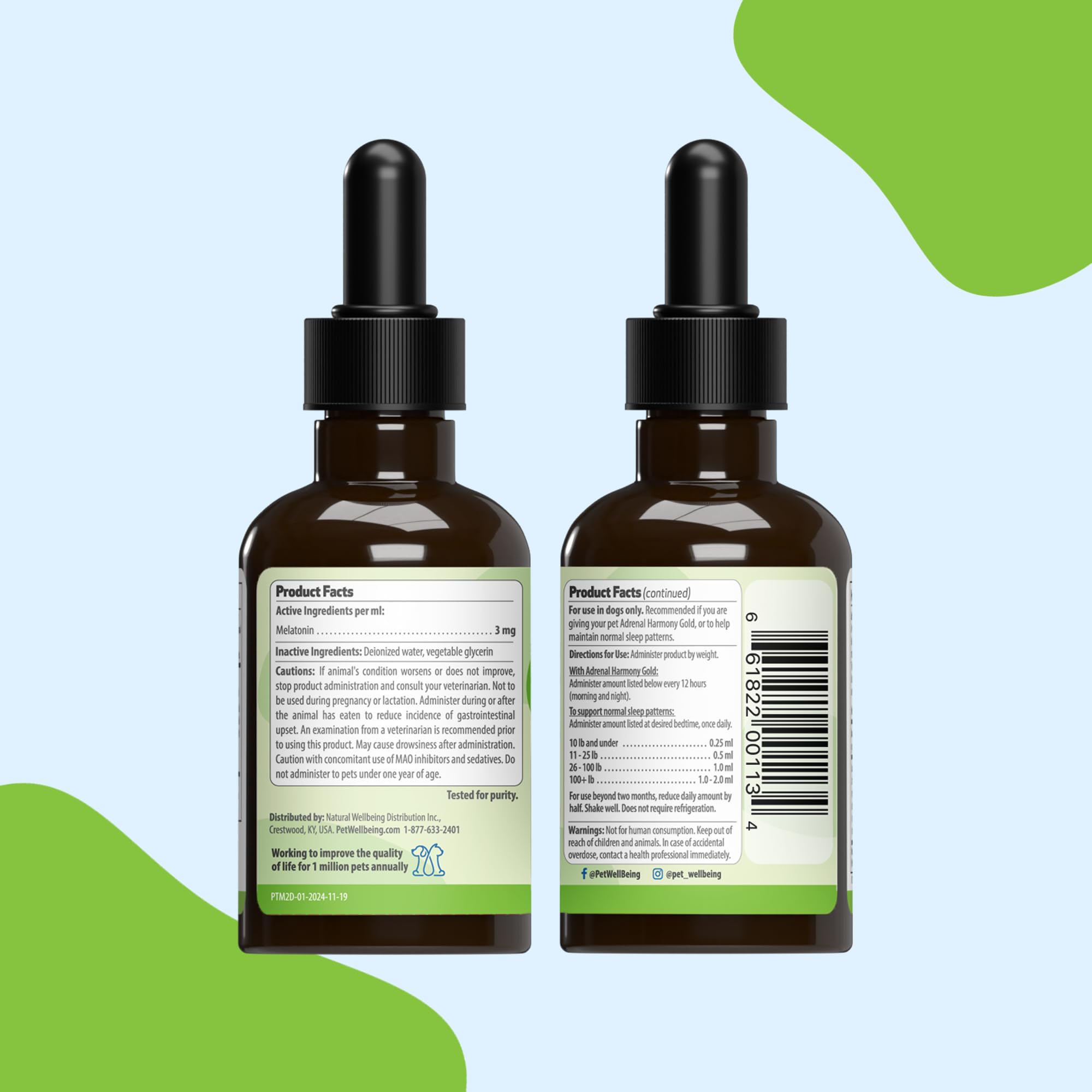 Pet Wellbeing Melatonin liquid dropper close-up for precise dosing
