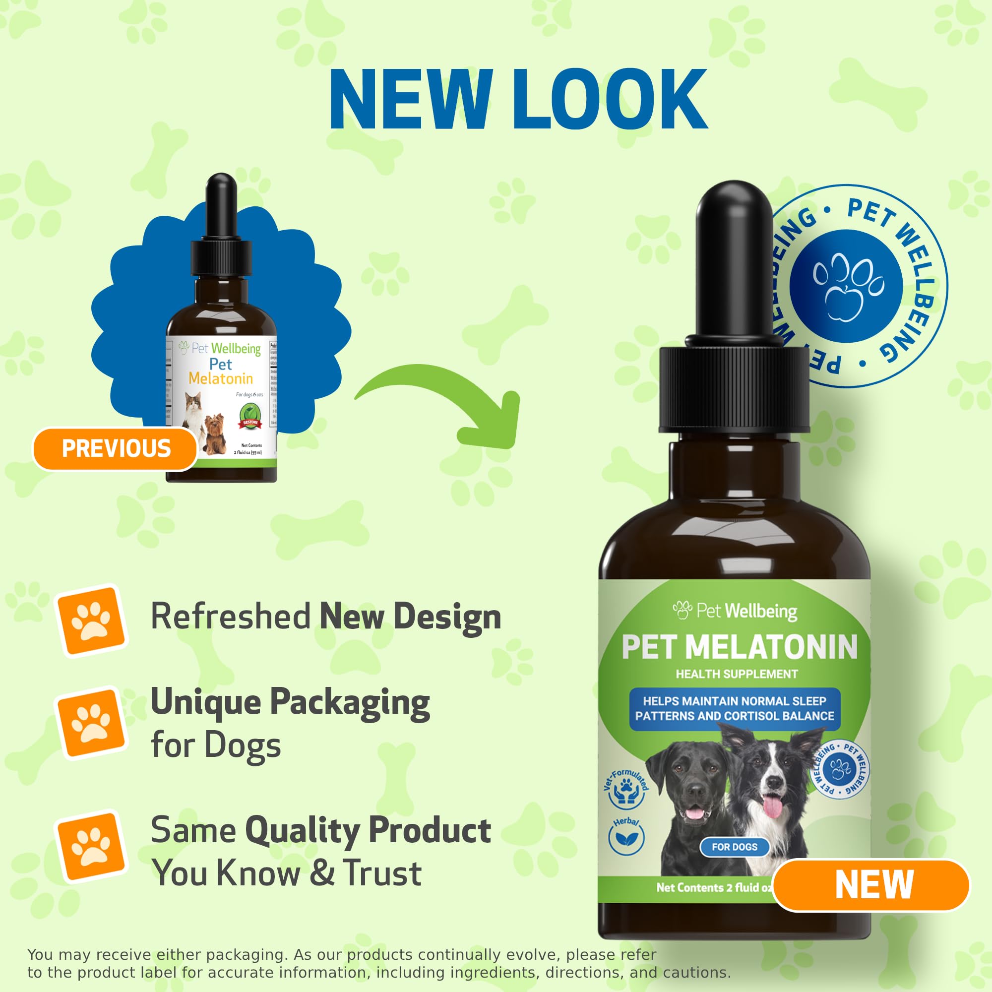 Pet Wellbeing Melatonin dog dropper shown for easy nightly dosing