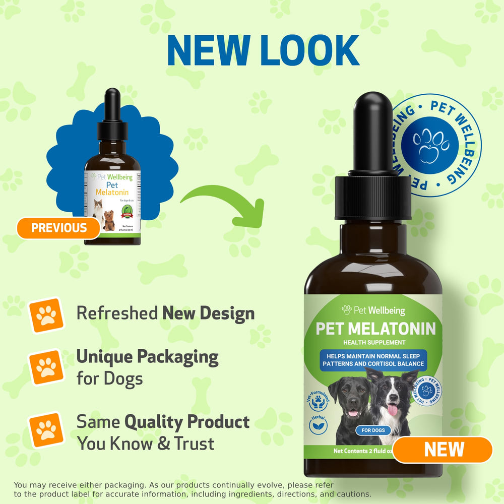 Pet Wellbeing Melatonin dog dropper shown for easy nightly dosing