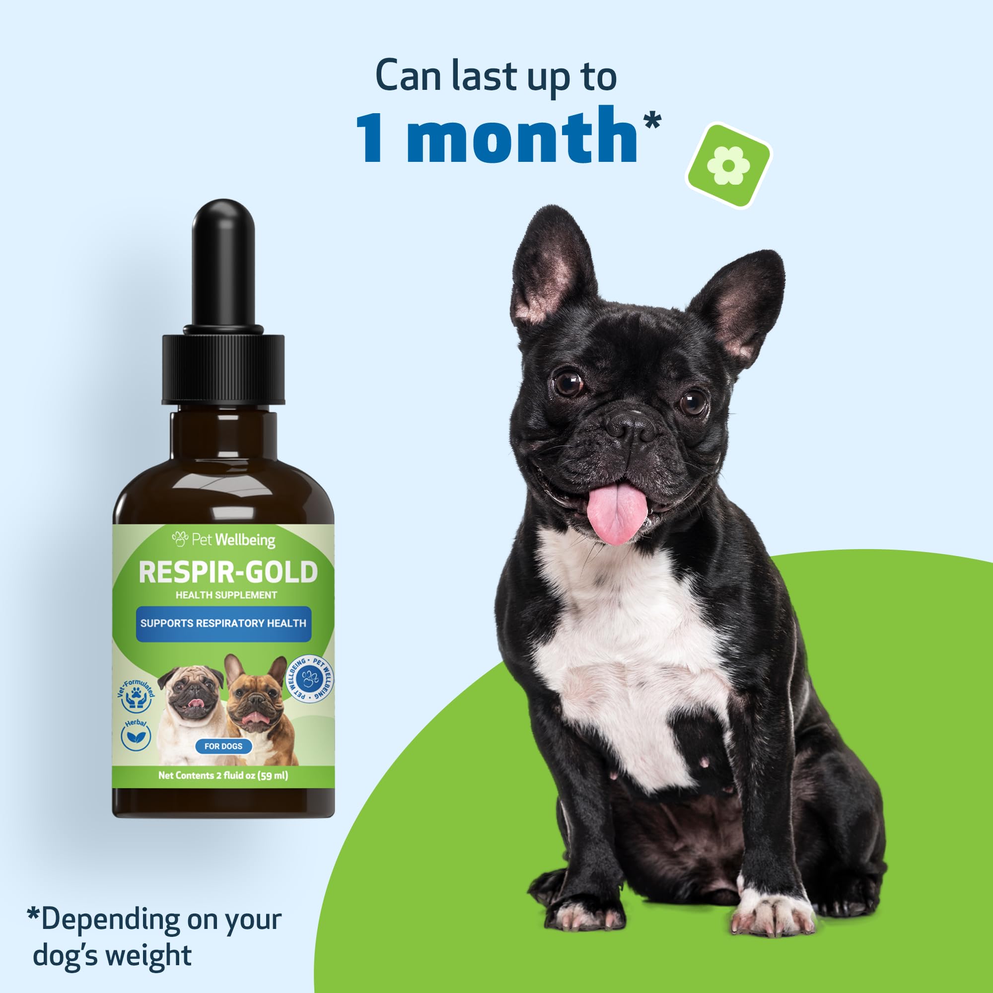 Pet Wellbeing Respir-Gold NASC-certified seal signals vetted safety standards.