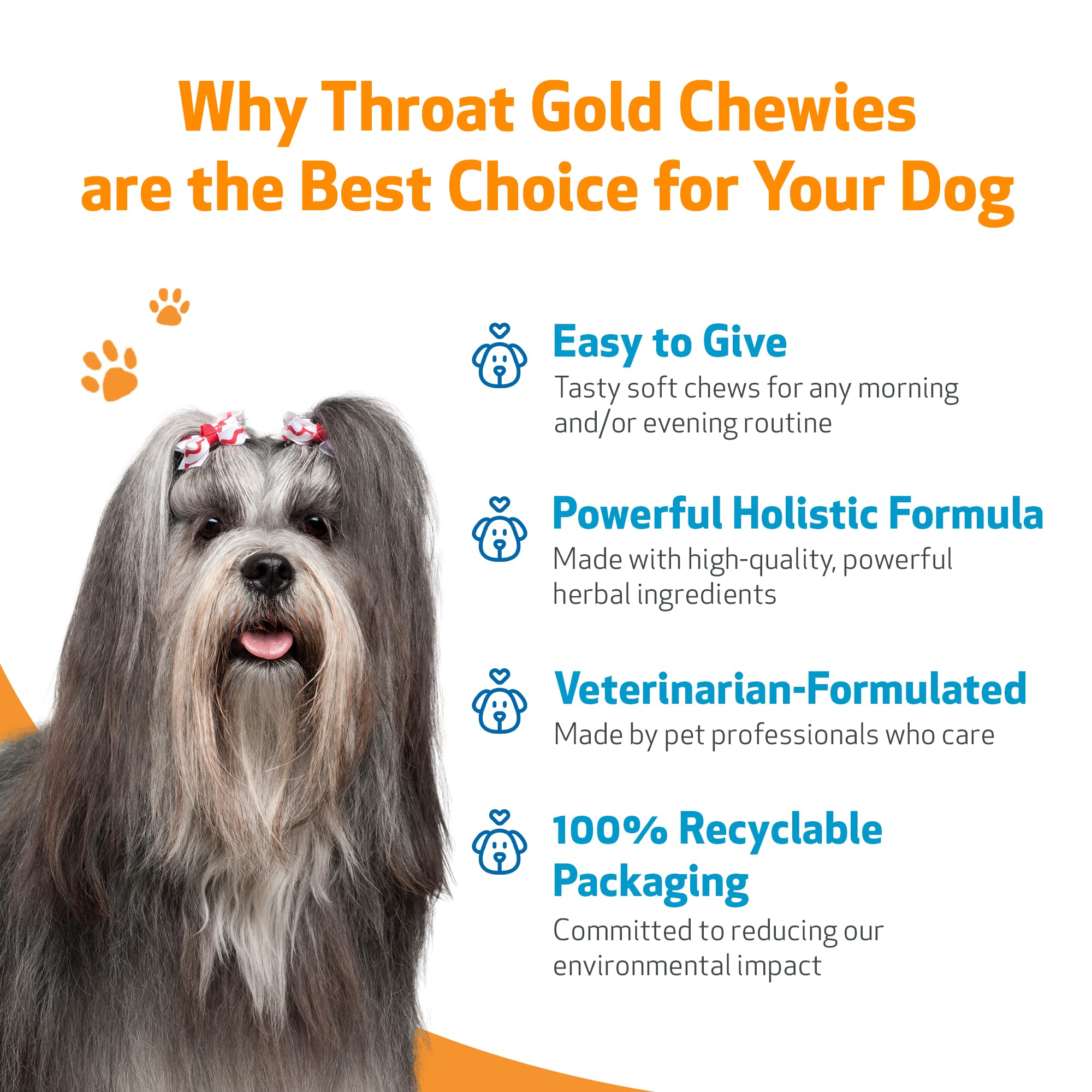 Label on Pet Wellbeing Throat Gold Chewies with USA-made facilities claim.