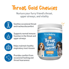 Soft chew close-up of Pet Wellbeing Throat Gold Chewies for easy administration.
