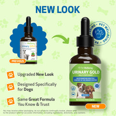 Pet Wellbeing Urinary Gold bottle front highlights vet-formulated urinary care