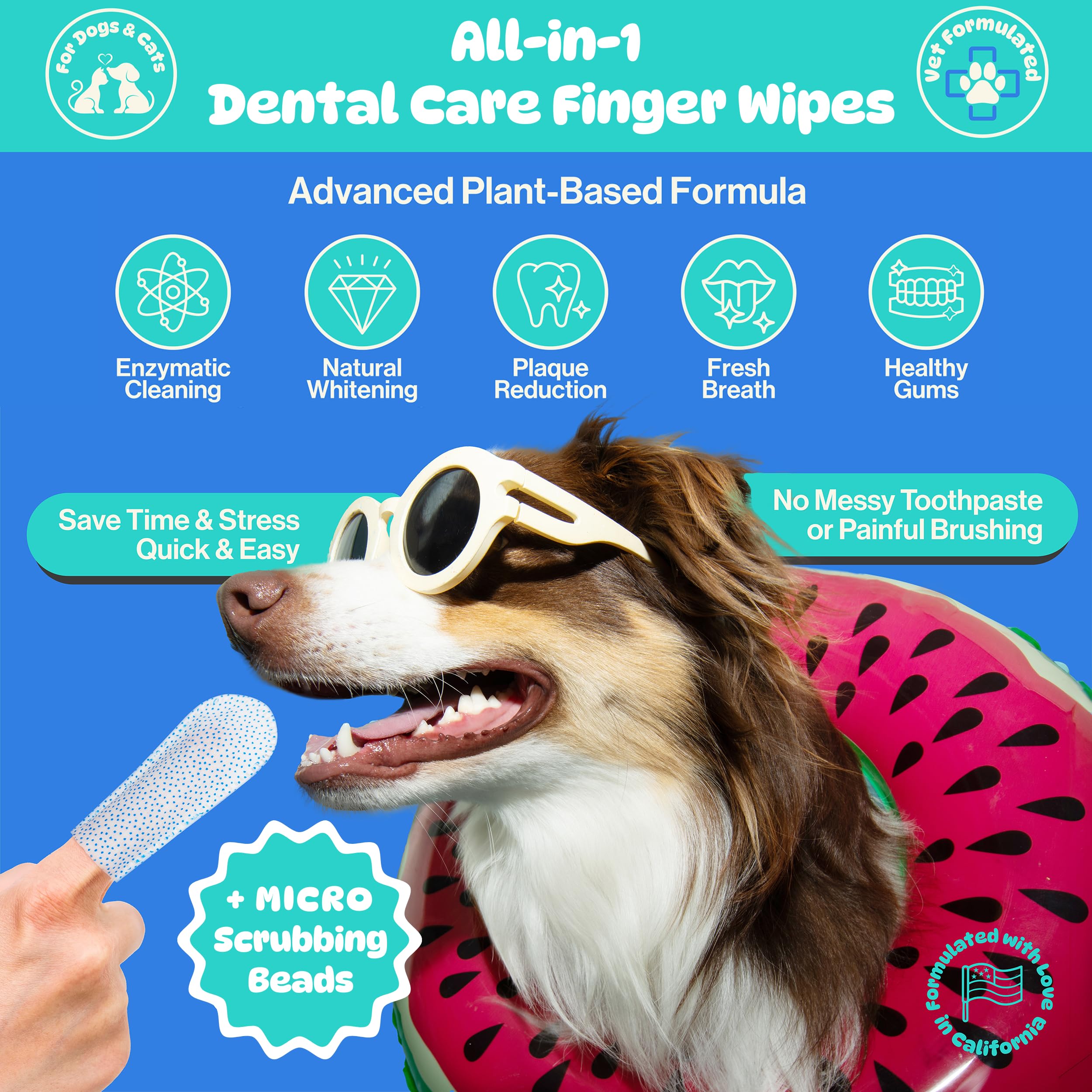 Pet Wipe Pals micro scrubbing beads with diamond-side for plaque removal