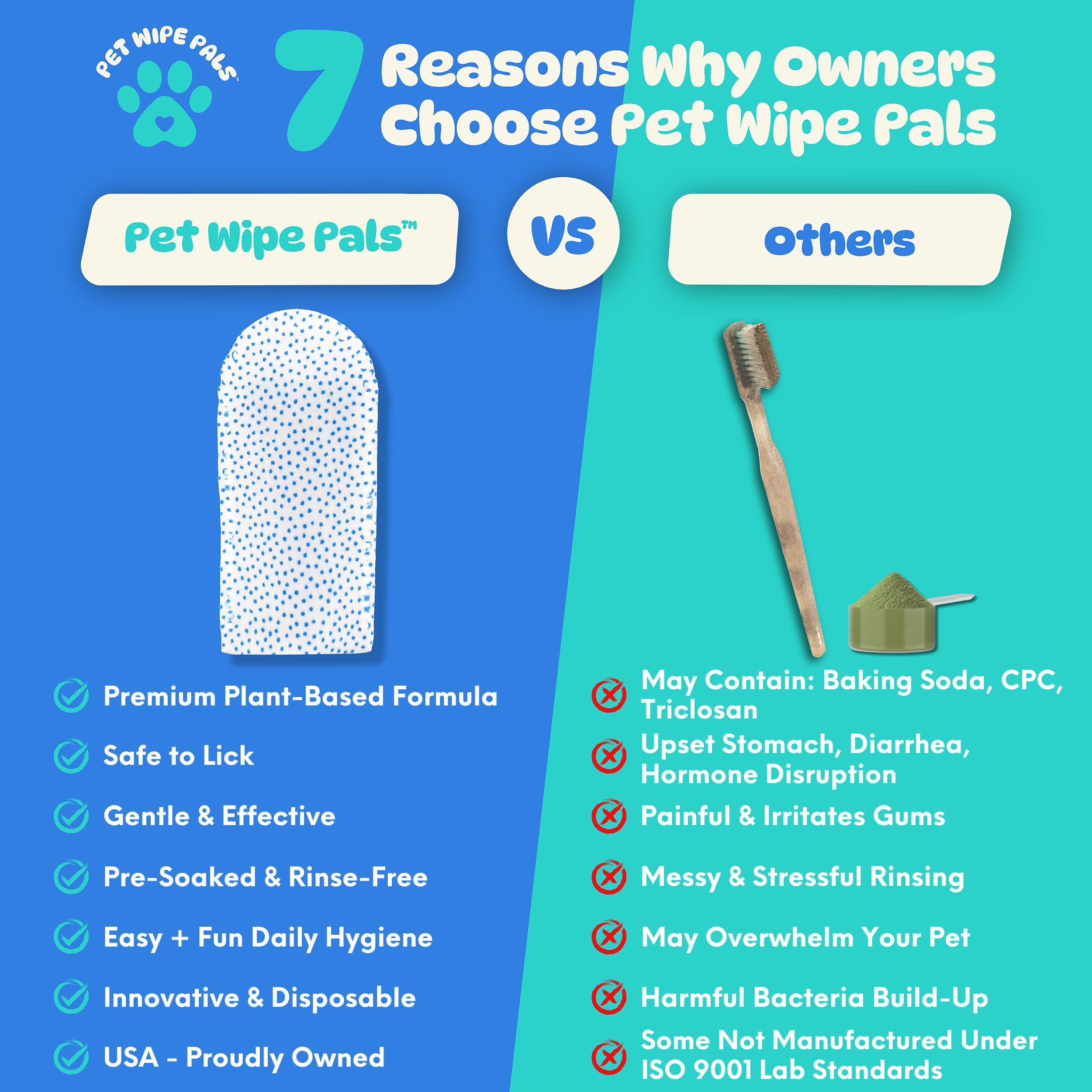 Pet Wipe Pals rinse-free formula pack emphasizing lickable daily use