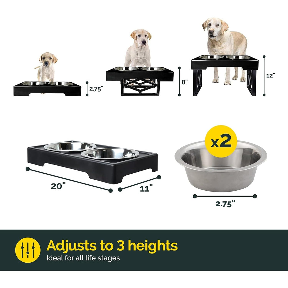 Pet Zone Designer Diner three-height setup enabling comfortable feeding for dogs of all sizes.