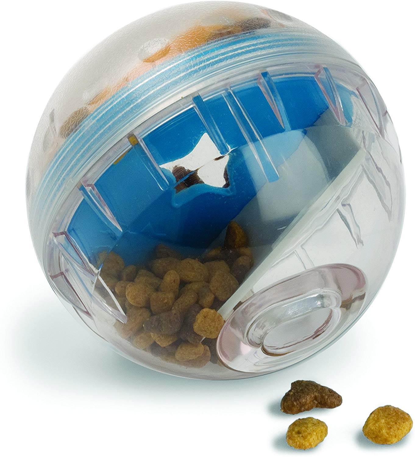 Pet Zone IQ Treat Ball side view demonstrates durable design for mental engagement during play.