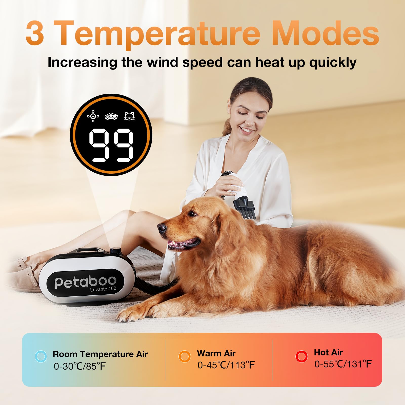 Petaboo dog dryer cat-mode option for calmer grooming sessions.