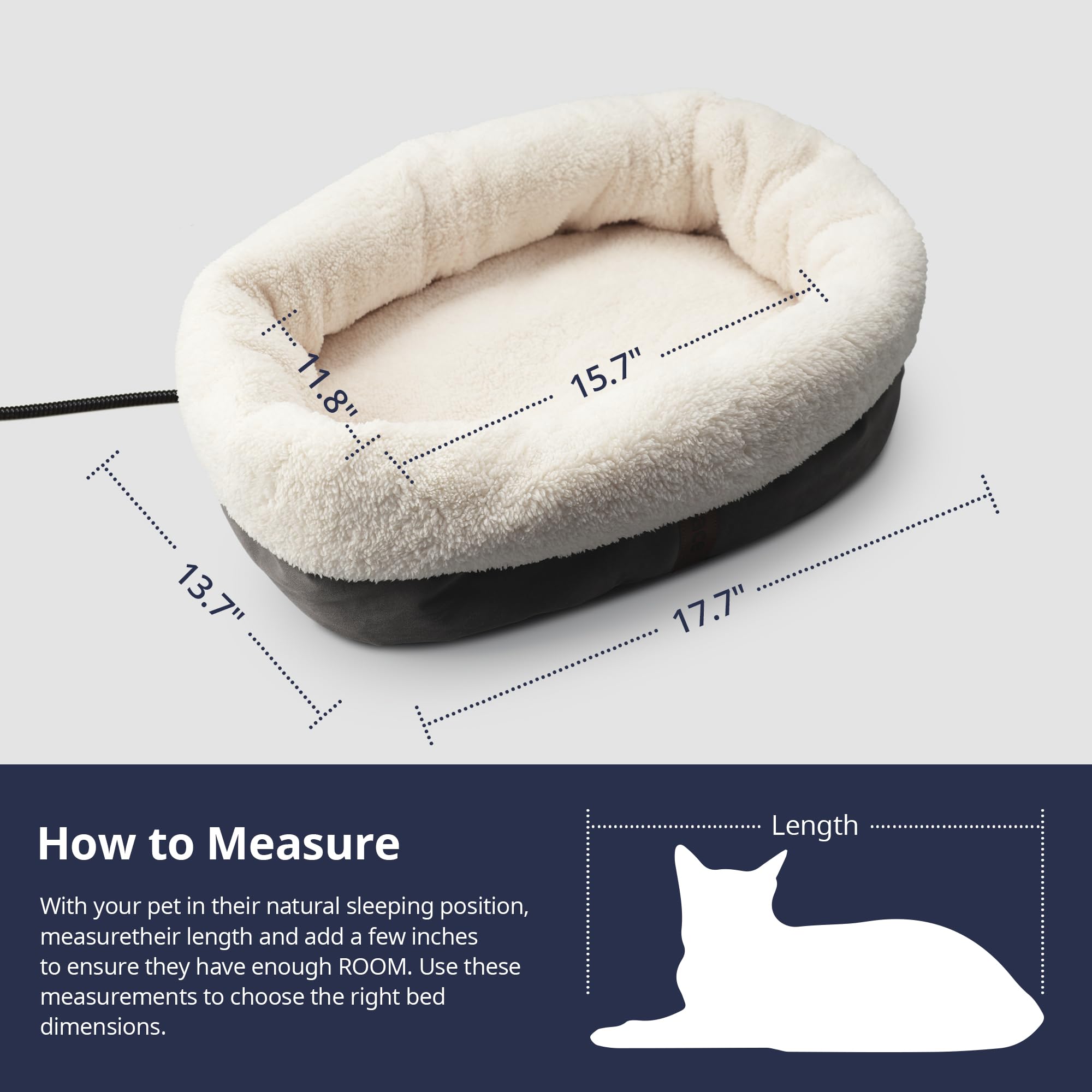 Petace heated cat bed shows removable heating pad for year-round use.