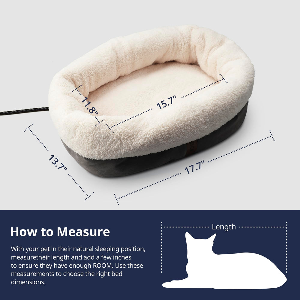 Petace heated cat bed shows removable heating pad for year-round use.