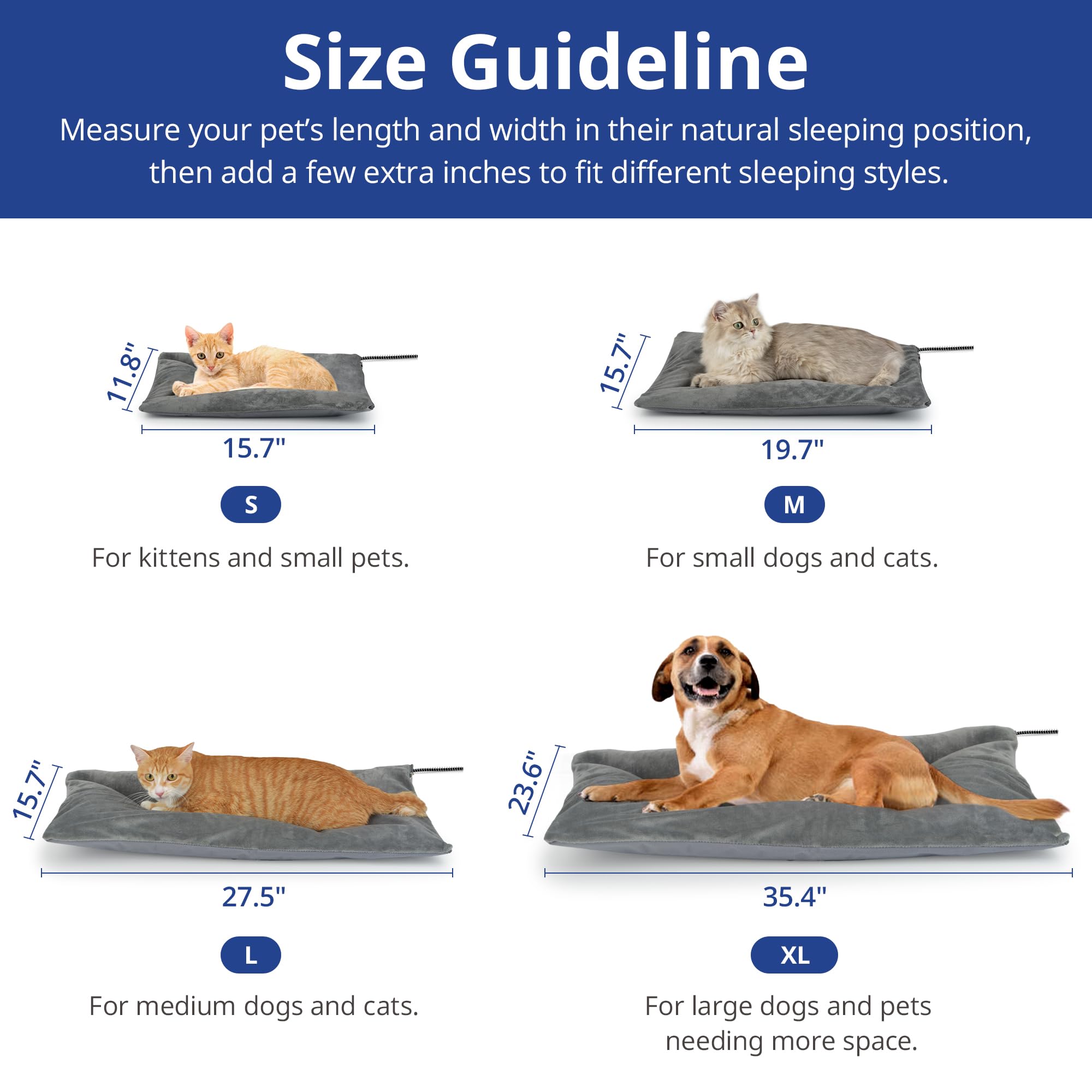 Petace outdoor heated bed cord detail underscores easy placement and safety