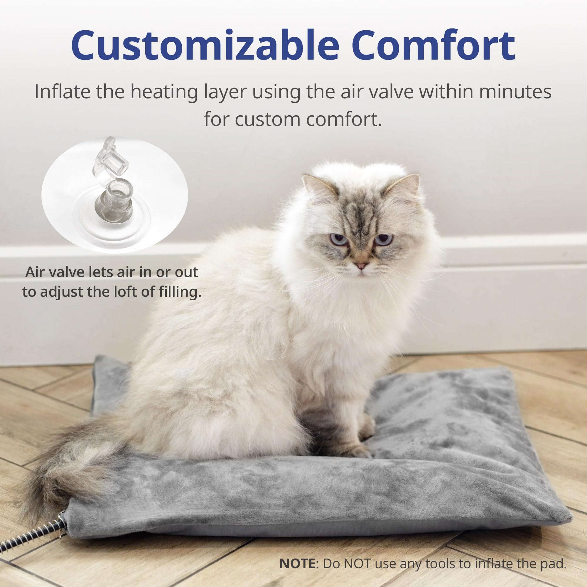 Petace outdoor heated cat bed inner pad loft illustrates customizable comfort.