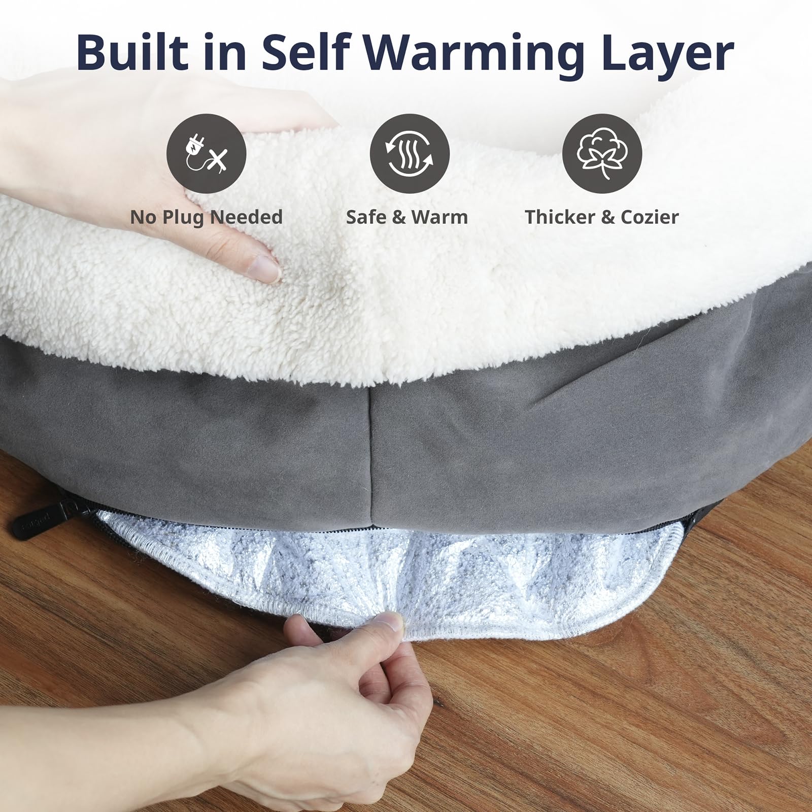 Petace self-warming cat bed anti-slip base to prevent slipping during naps