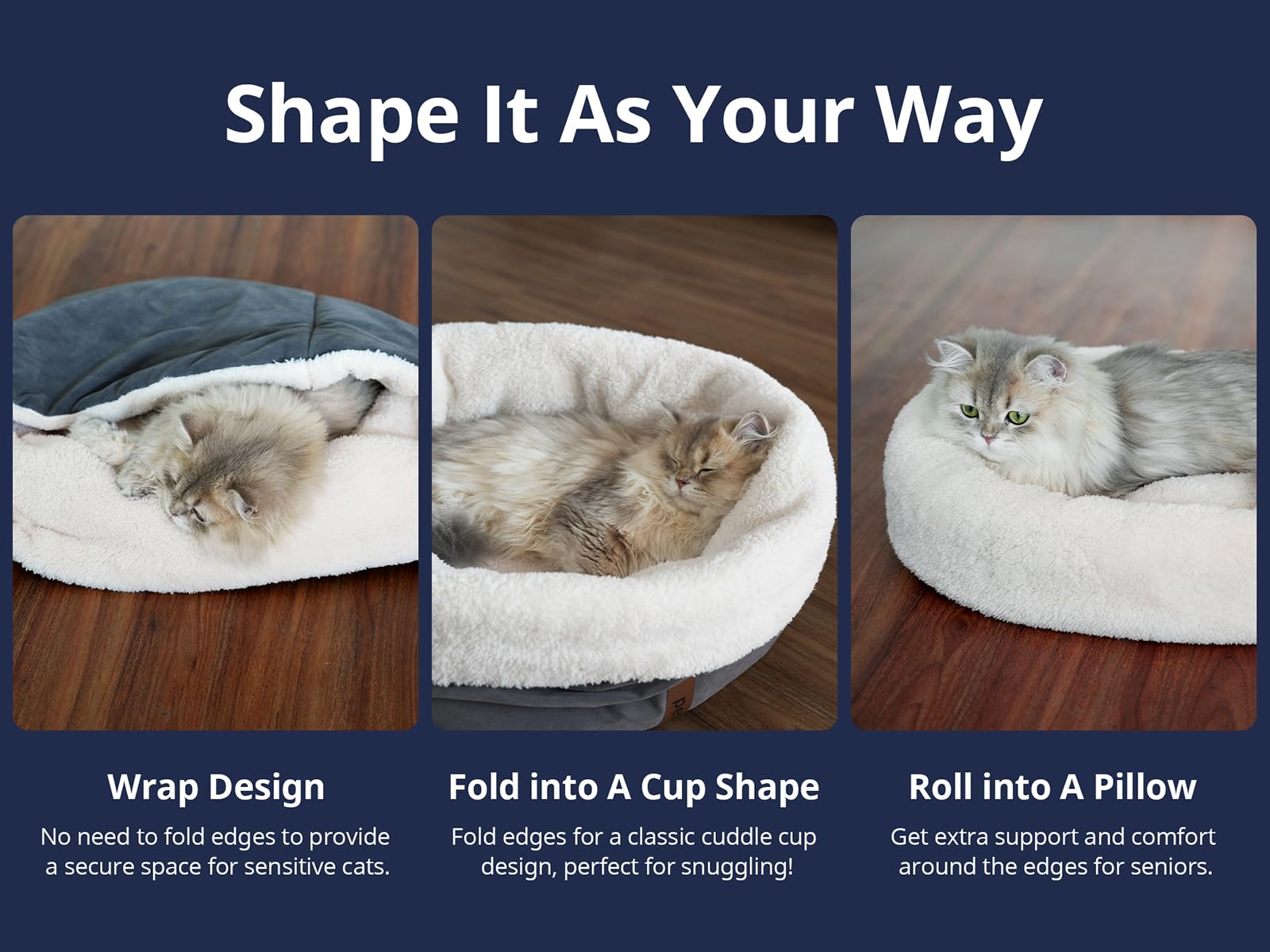 Petace self-warming cat bed oval shape for curling up with plush support