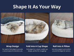 Petace self-warming cat bed oval shape for curling up with plush support