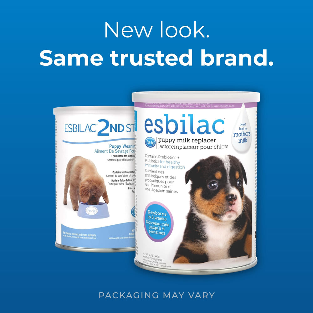 PetAg Esbilac 12oz packaging label highlighting complete puppy nutrition.