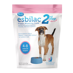 PetAg Esbilac 2nd Step powder tub, easy-to-mix puppy weaning formula.