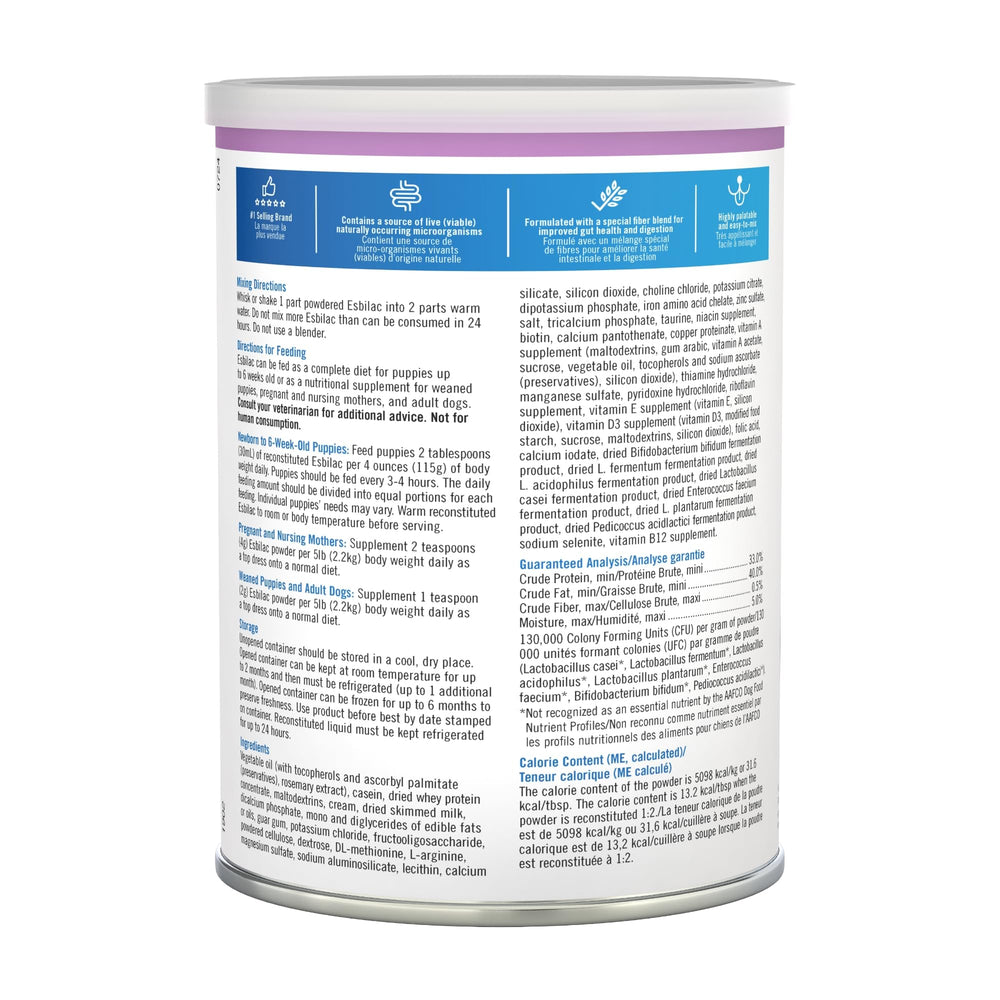 PetAg Esbilac refrigerated storage sign emphasizing proper refrigeration after reconstitution.