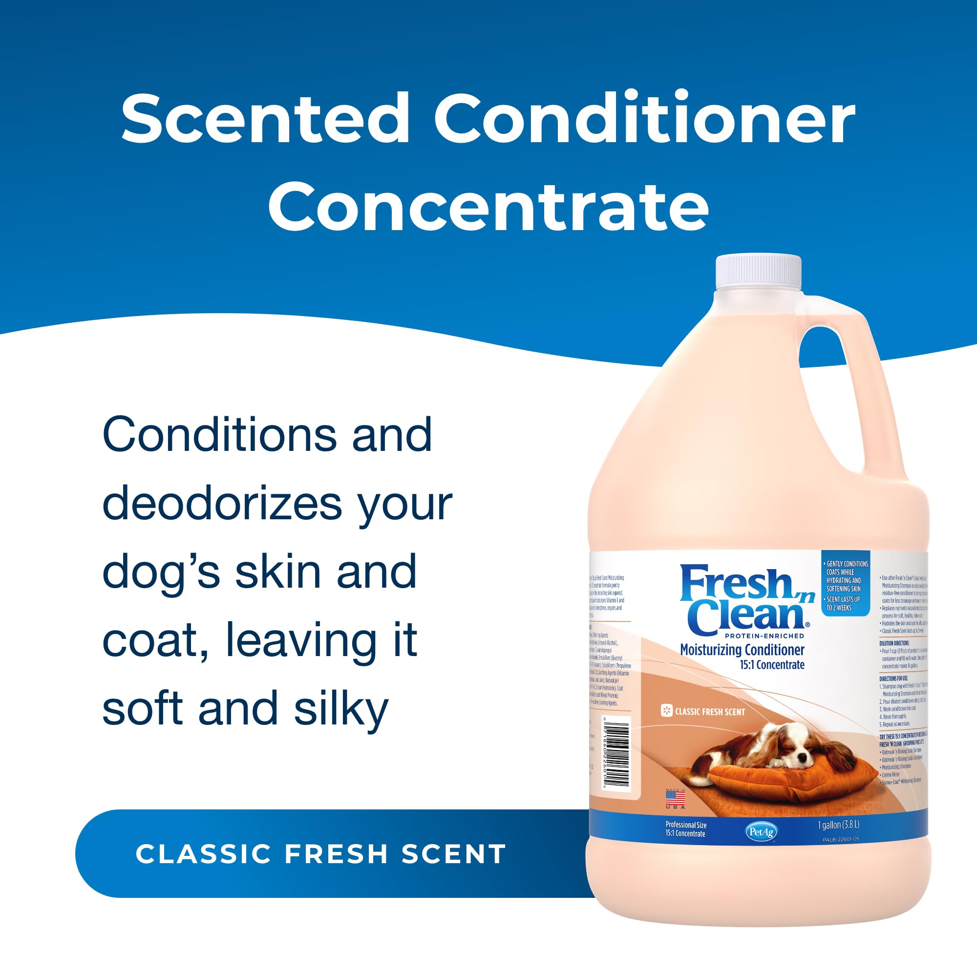 PetAg Fresh ’n Clean conditioner pour-dilution demonstrates easy mixing for even coat coverage.