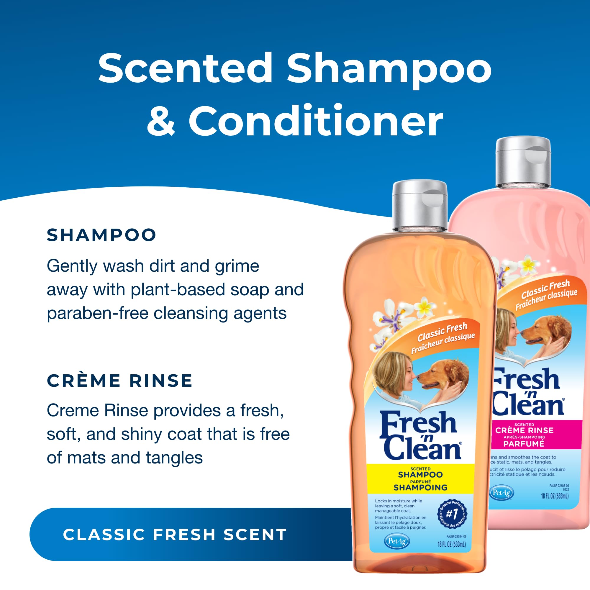 PetAg Fresh ’n Clean Creme Rinse bottle pour for smooth, tangle-free coats.