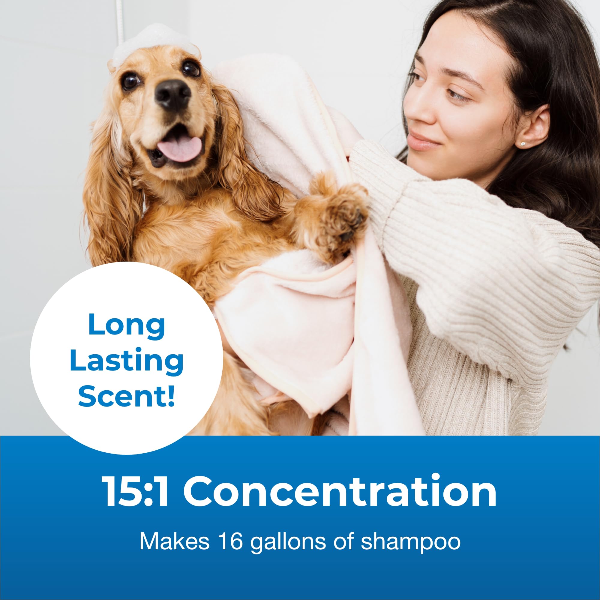 PetAg Fresh ’n Clean applied to wet coat providing long-lasting scent.