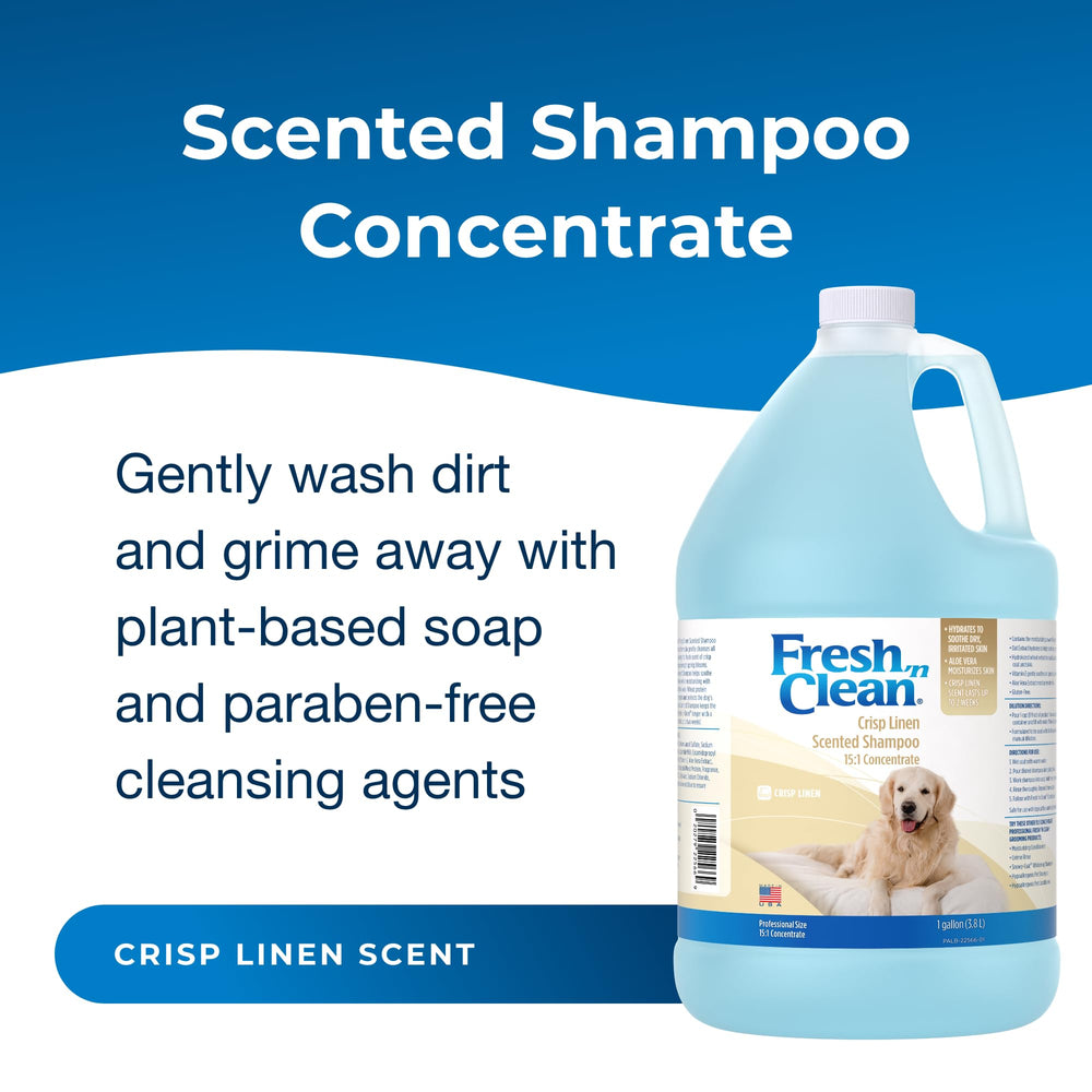 PetAg Crisp Linen shampoo lather action on a dog's coat for thorough cleansing.