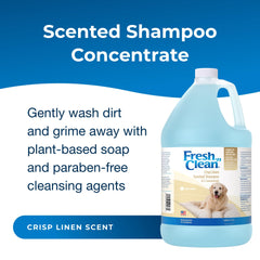 PetAg Crisp Linen shampoo lather action on a dog's coat for thorough cleansing.
