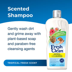 PetAg Fresh ’n Clean shampoo bottle back label lists vitamin E and aloe benefits.