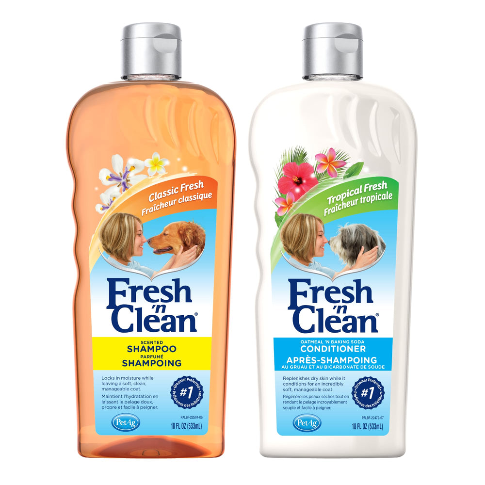 PetAg Fresh ’n Clean shampoo bottle with Classic Fresh scent for a clean, soft coat.