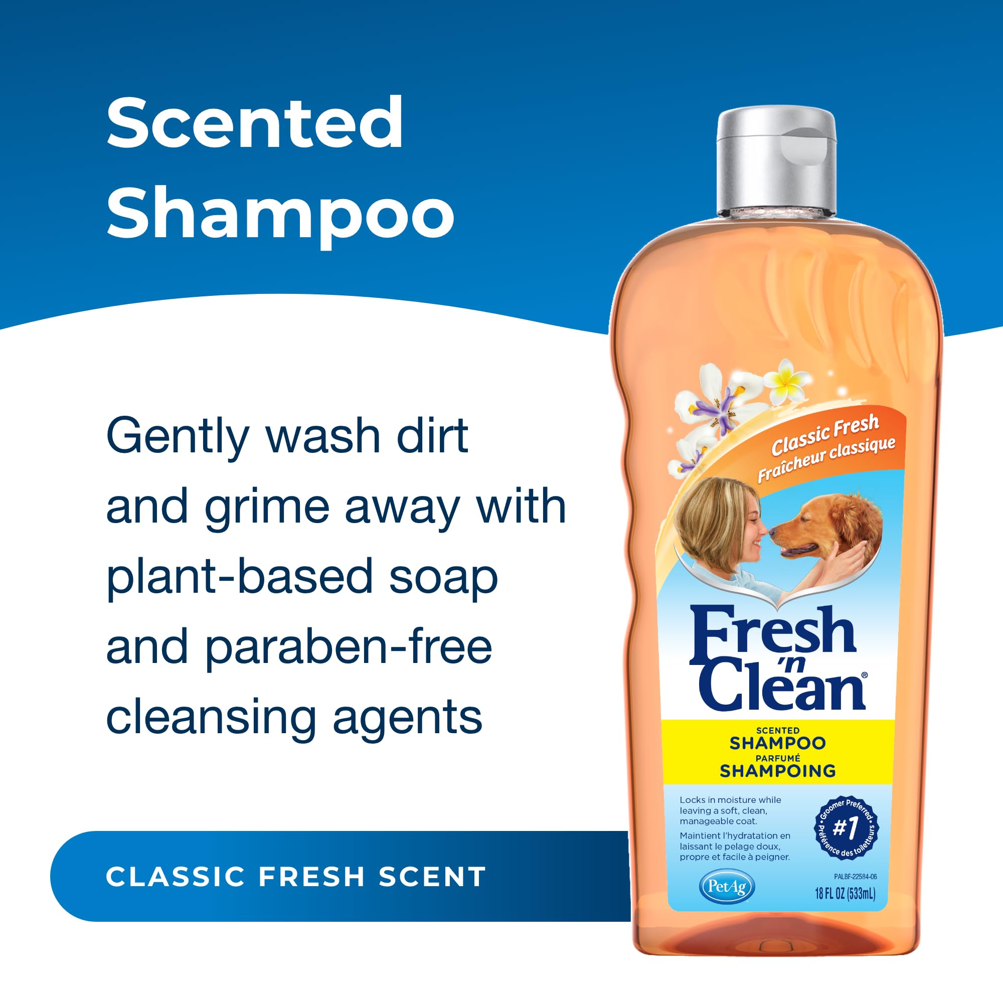 Pet-Ag Fresh ’n Clean Shampoo lathering through a dog's coat for a refreshed, long-lasting scent