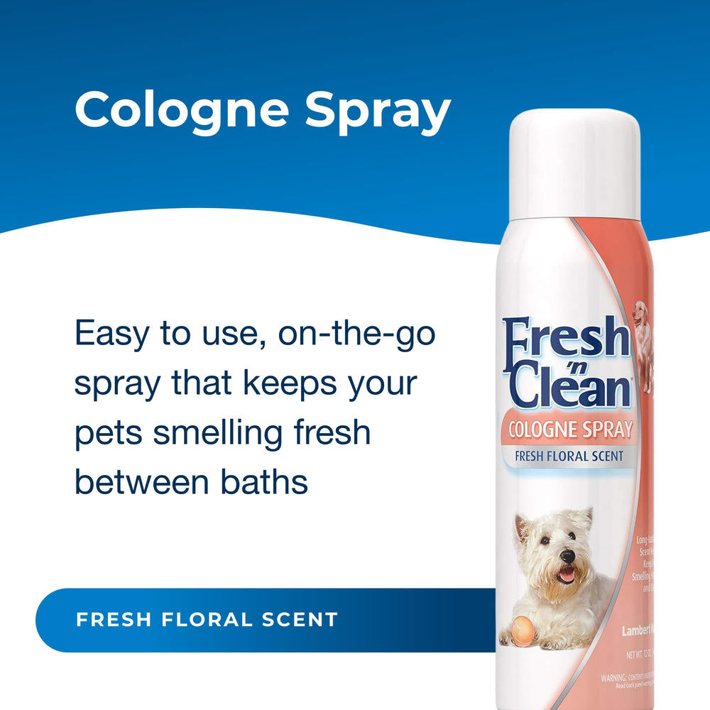 PetAg Fresh ’n Clean spray dispense demonstrates quick grooming touch-ups for dogs.