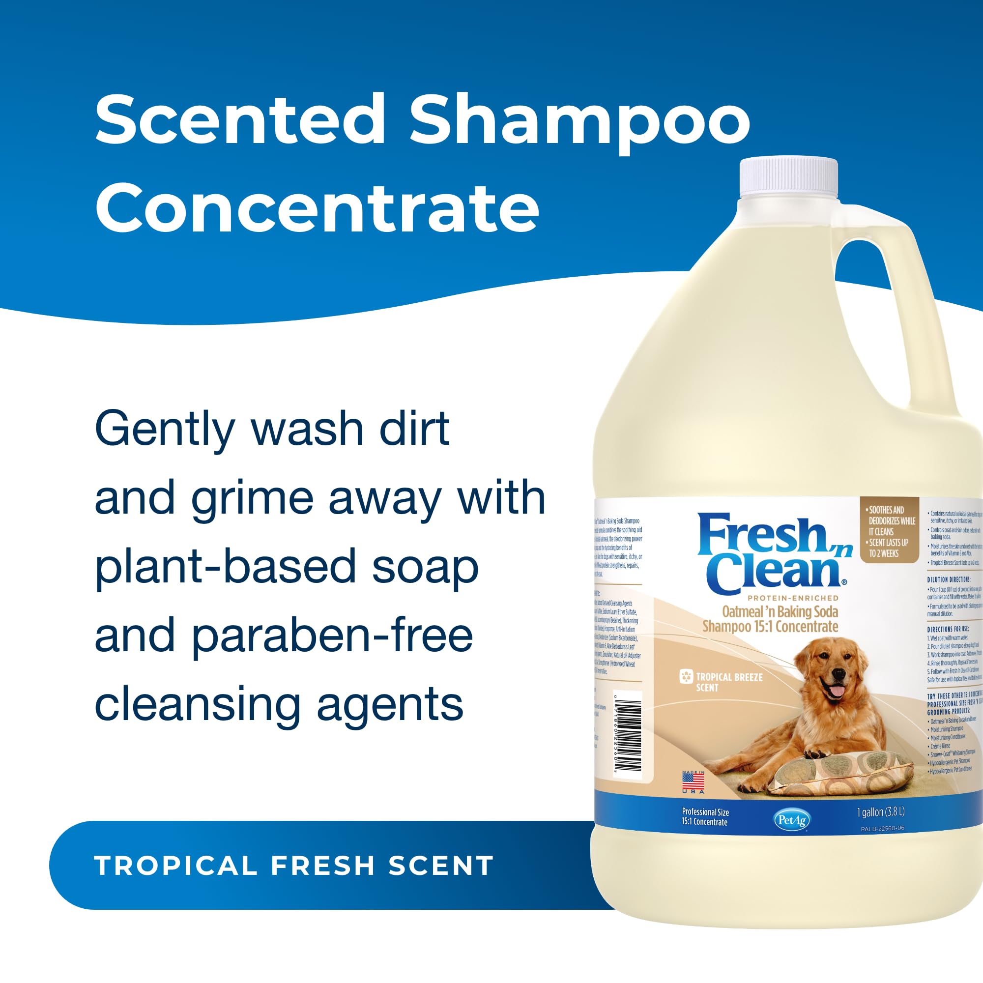 PetAg Fresh ’n Clean shampoo lather close-up emphasizes soap-free formula for sensitive skin