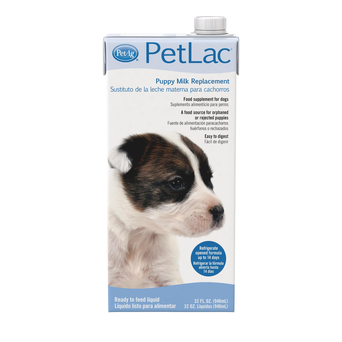 PetLac PetAg puppy bottle demonstrates ready-to-feed nutrition for early growth.