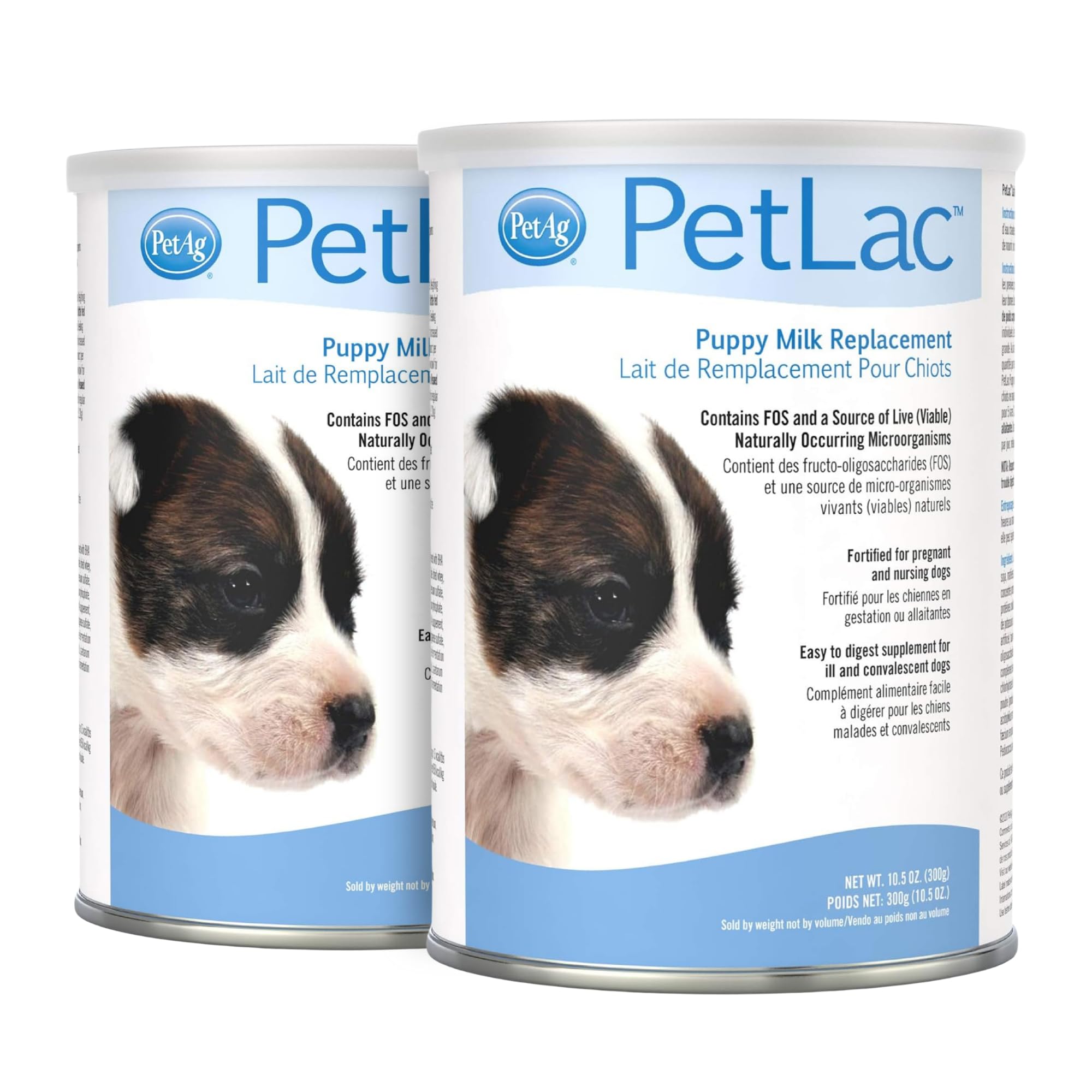 PetLac packaging by PetAg: two 10.5 oz cans for reliable puppy nutrition.
