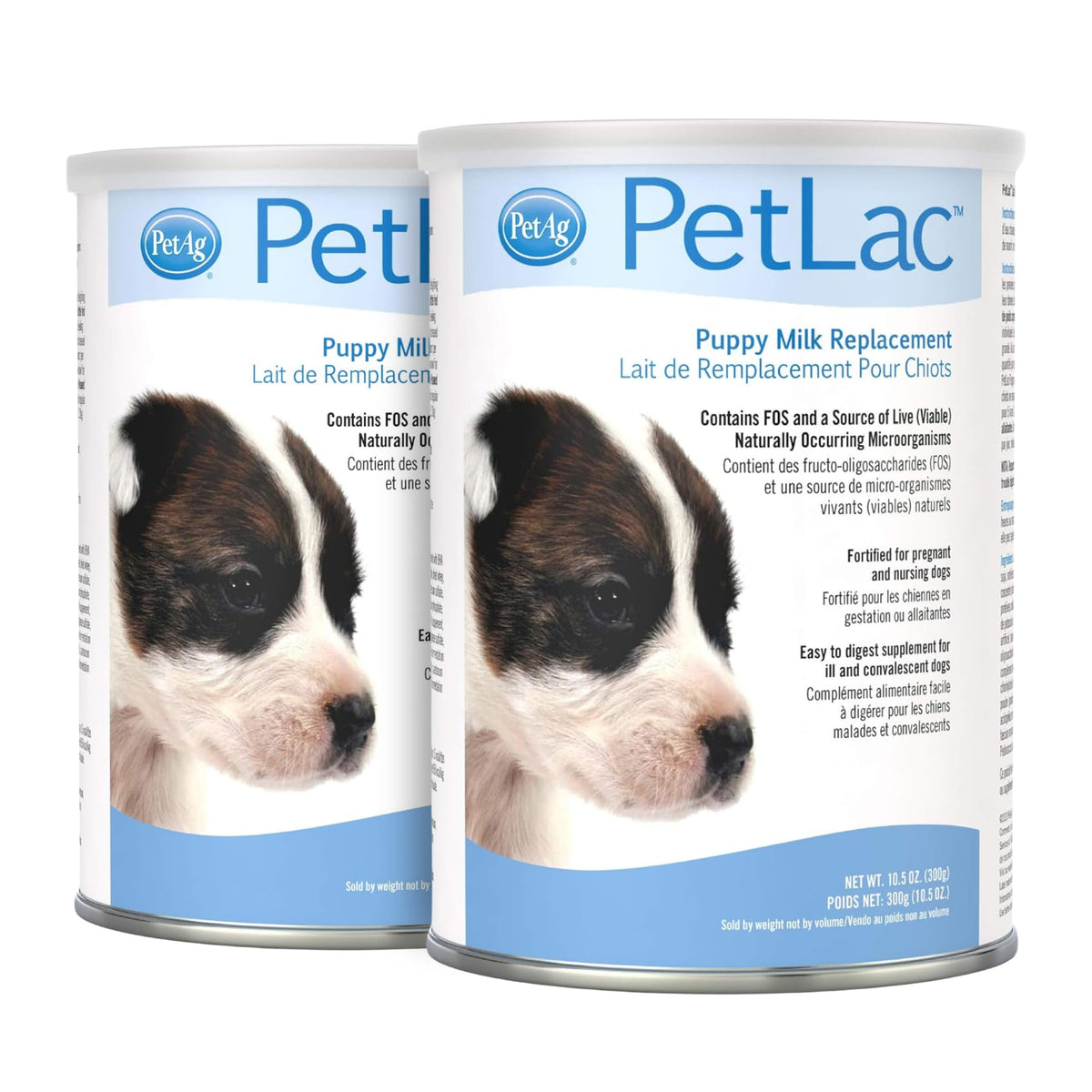 PetLac packaging by PetAg: two 10.5 oz cans for reliable puppy nutrition.