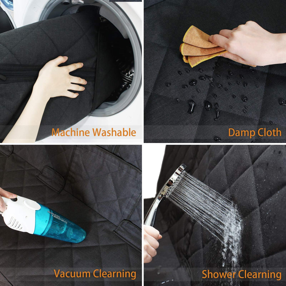 petalage Bench Dog Seat Cover seat anchors illustrate secure fit for long trips.