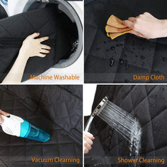 petalage Bench Dog Seat Cover seat anchors illustrate secure fit for long trips.
