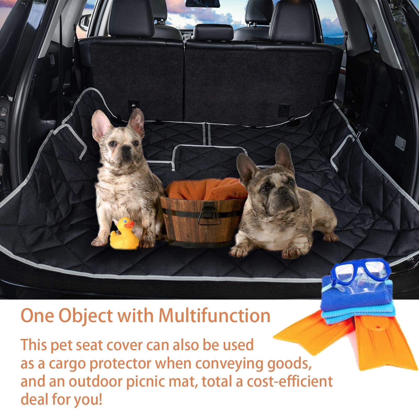 Petalage dog car seat cover safety belt access allows family-safe travel with pets.