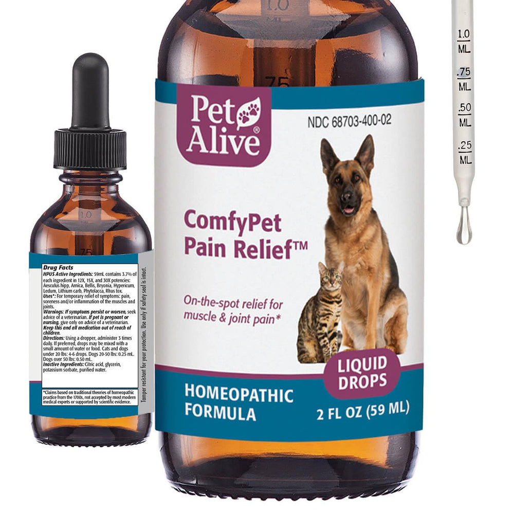 PetAlive ComfyPet-drops-bottle close-up showing natural joint support for pets.