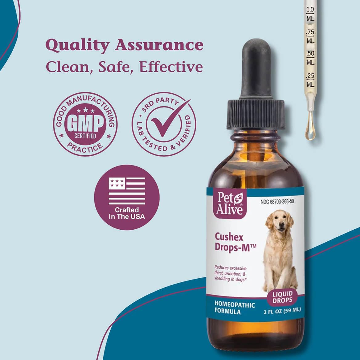 PetAlive Cushex Drops-M coat-skin benefit image implying healthier-looking skin and shine.
