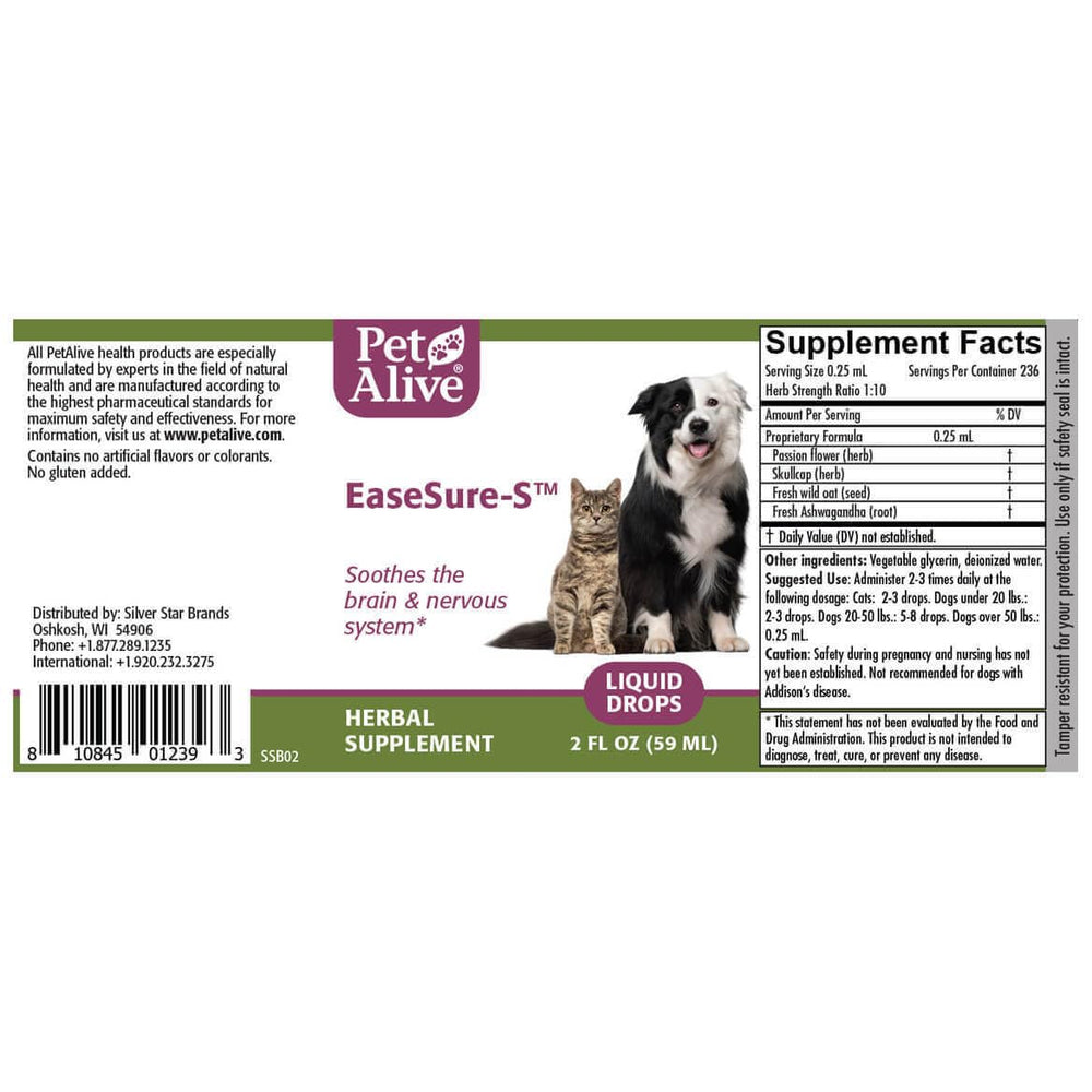 PetAlive EaseSure-S dosing scene with dropper near pet’s mouth.