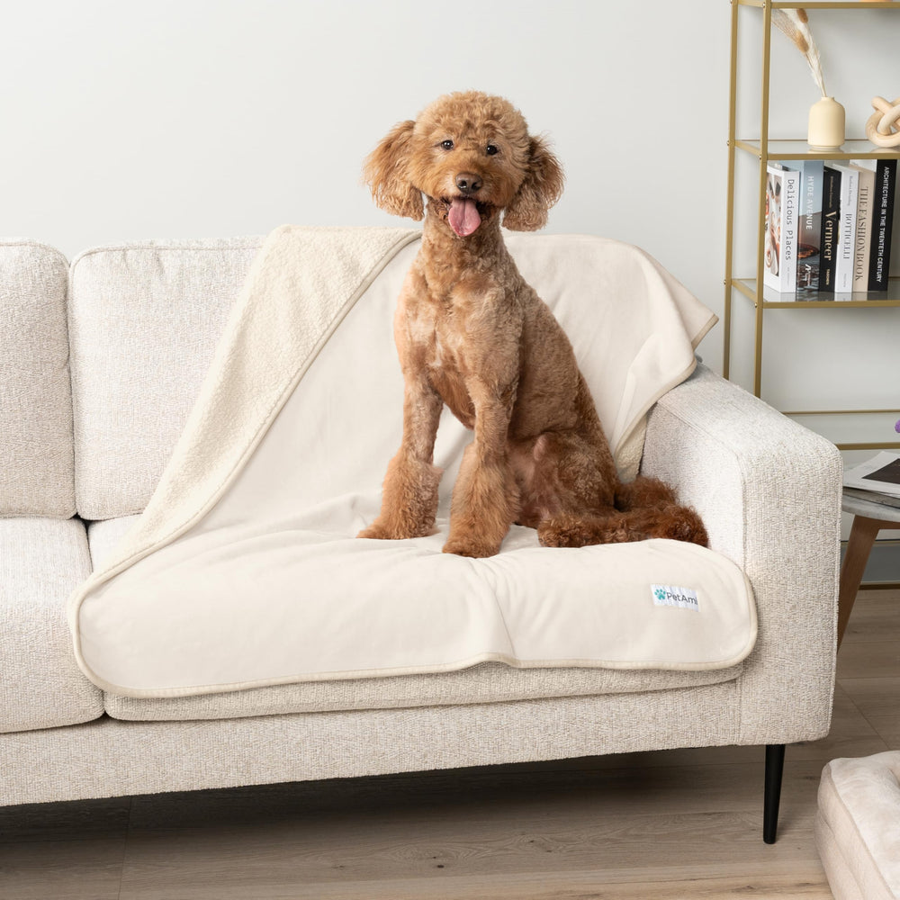 PetAmi beige blanket offers soft texture that blends with decor.