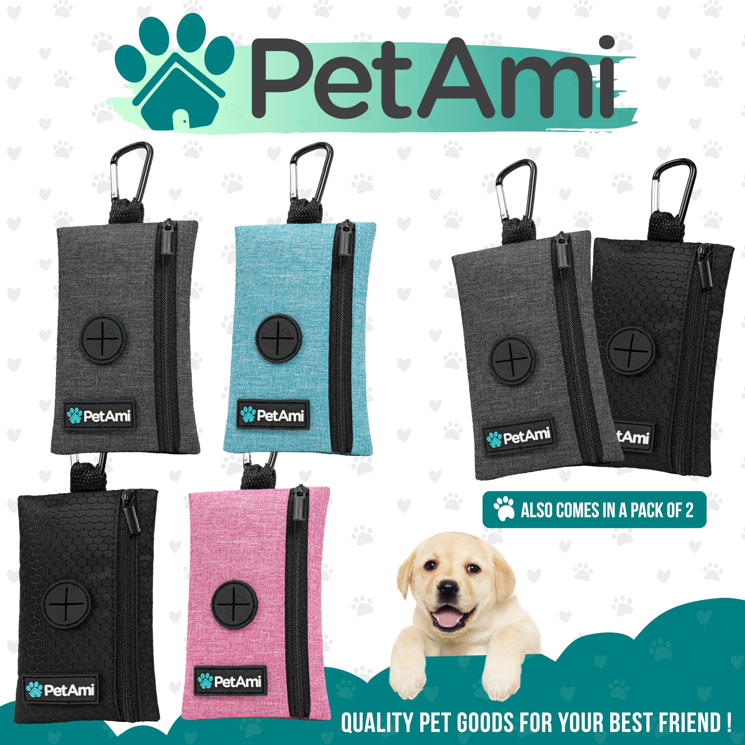 PetAmi carabiner clip attachment secures the dispenser anywhere