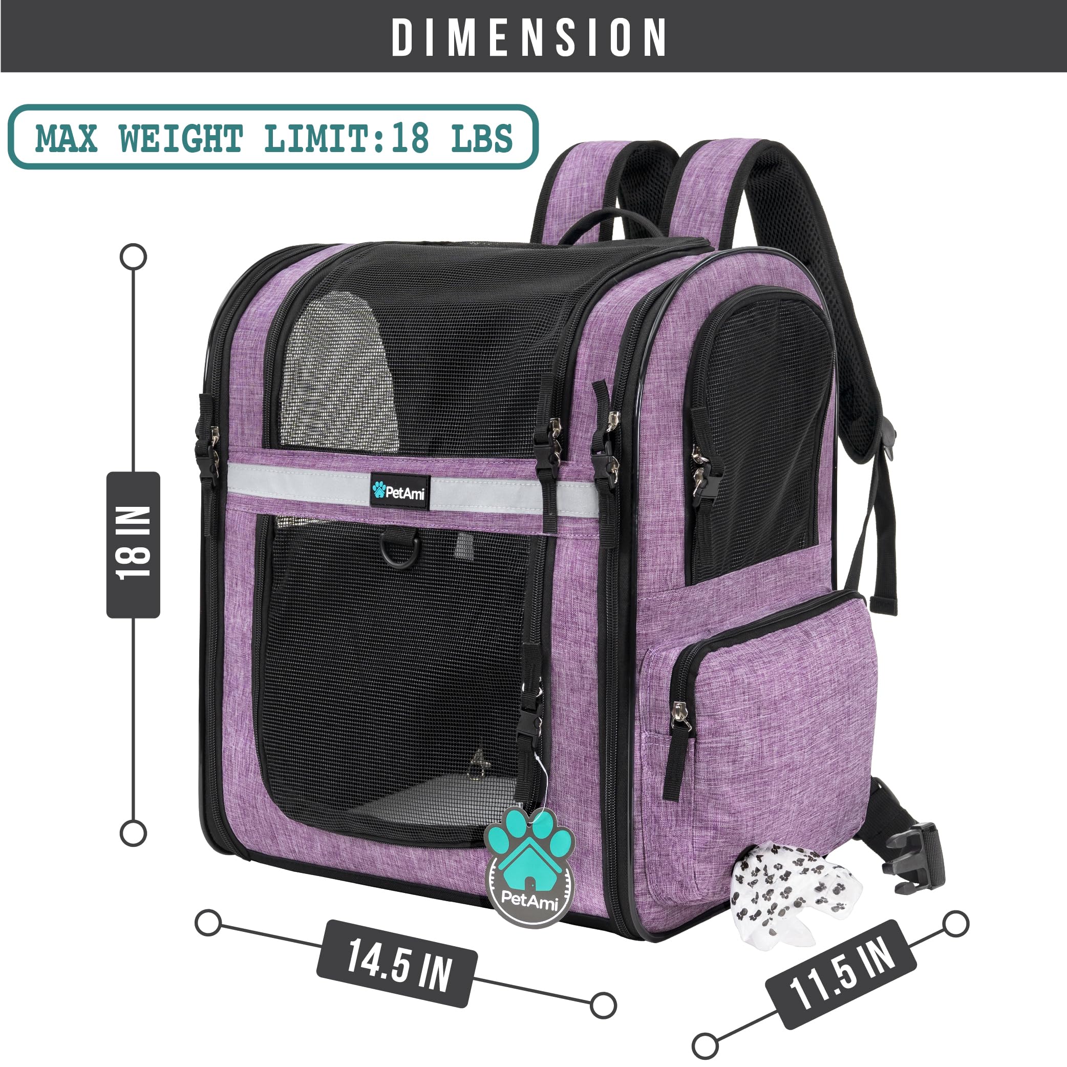 PetAmi cat backpack carrier side-entry view for easy pet access