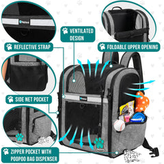 PetAmi cat backpack ventilated design enhances airflow and visibility for anxious pets.