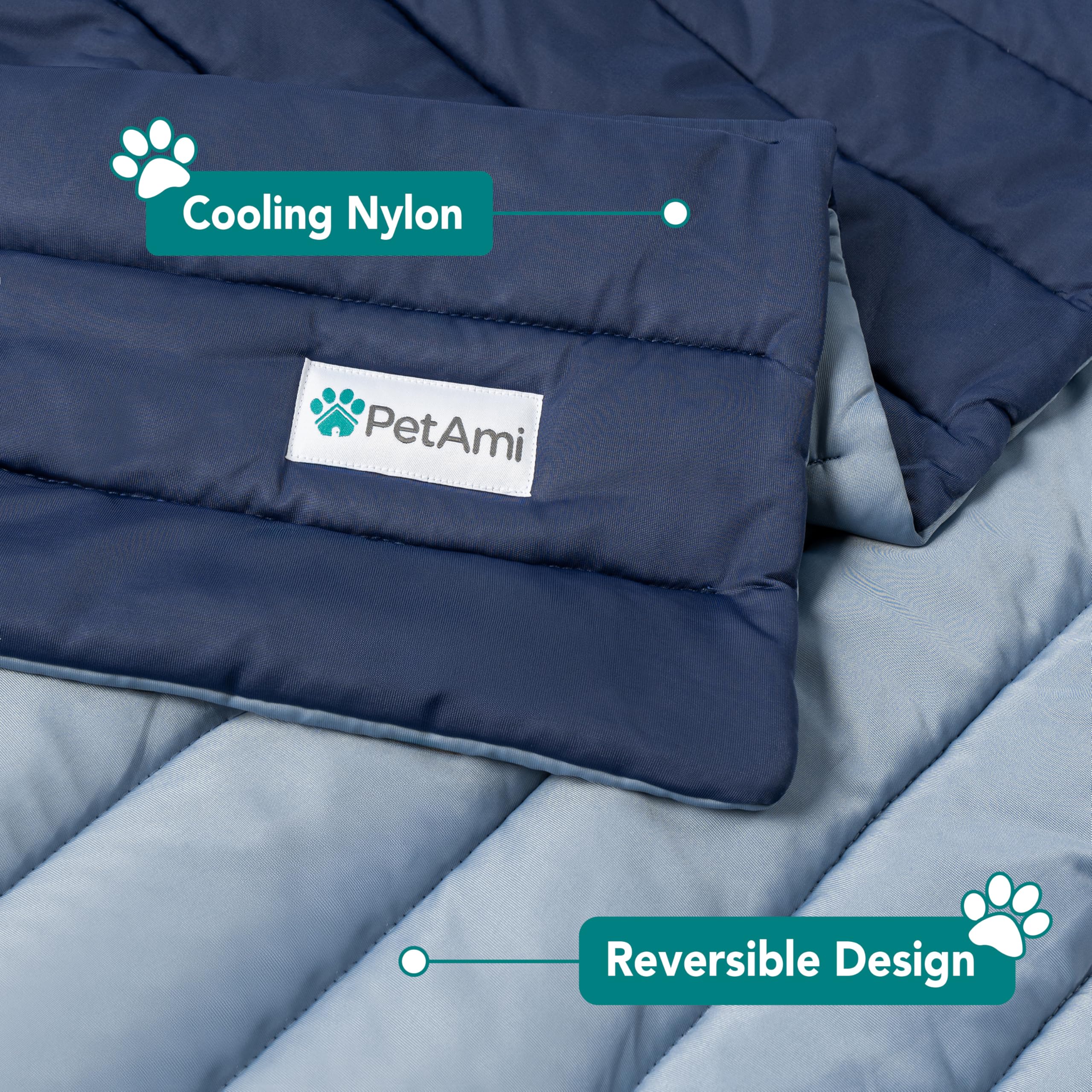 PetAmi cooling mat on couch demonstrates furniture protection with plush comfort.